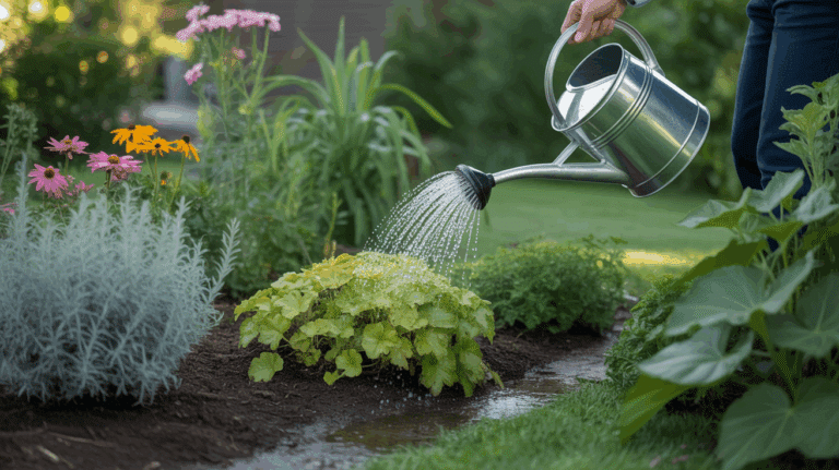 jardinier arrosant plantes