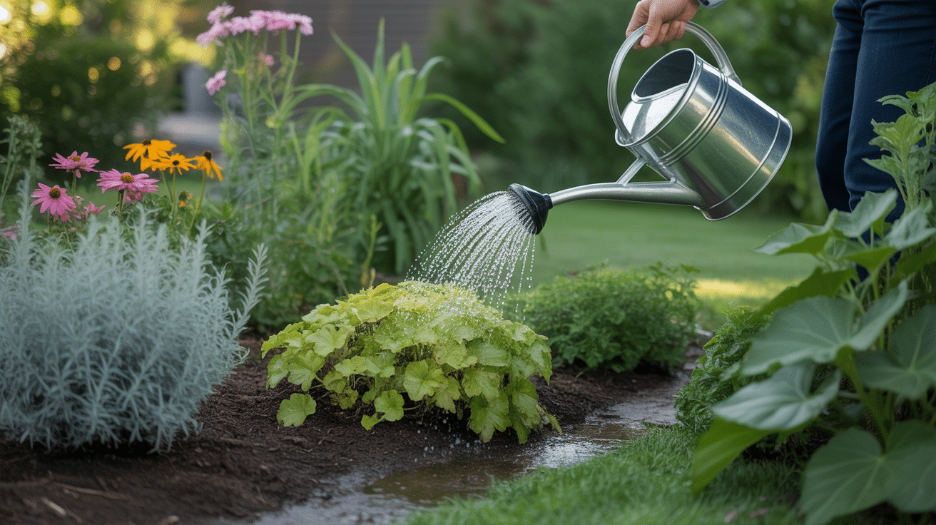 jardinier arrosant plantes