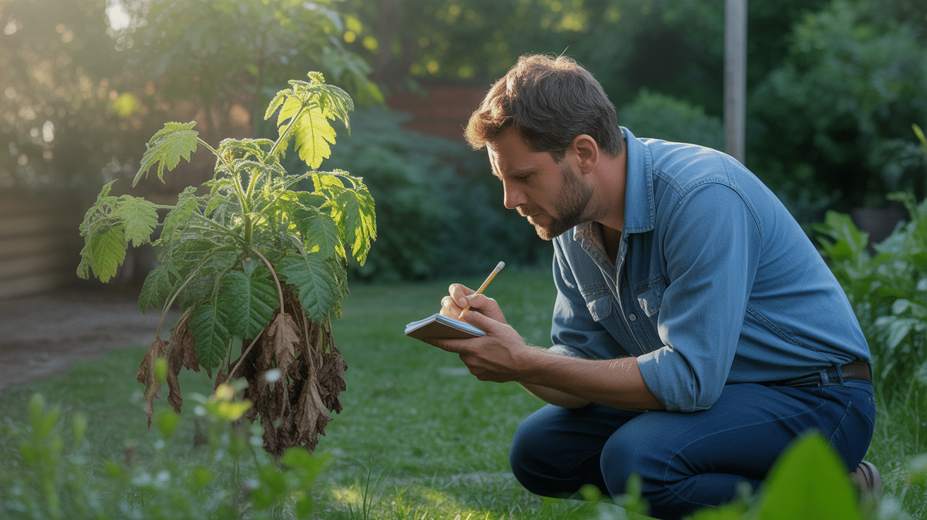 jardinier inquiet plante veille